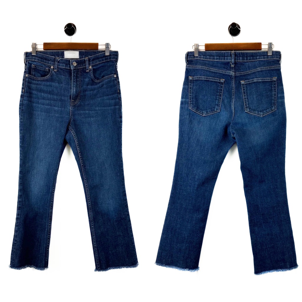 Everlane Cropped Kick Flare Raw Hem Blue Jeans 29